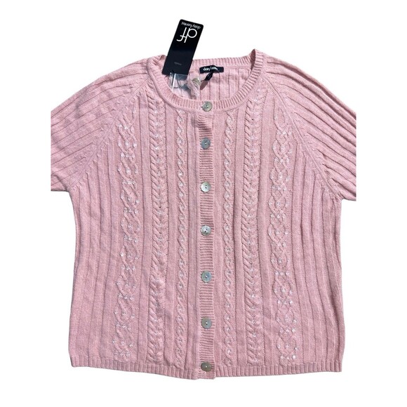 Daisy Fuentes Ladies Angora Rabbit Hair Blend Sequin Trim Cardigan Pink Sz L NWT - Picture 2 of 9